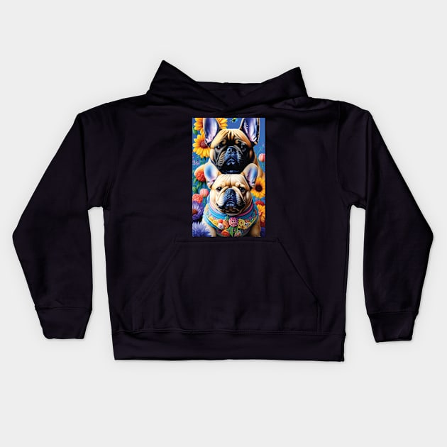 Flower Double Frenchies Kids Hoodie by joejdiaz